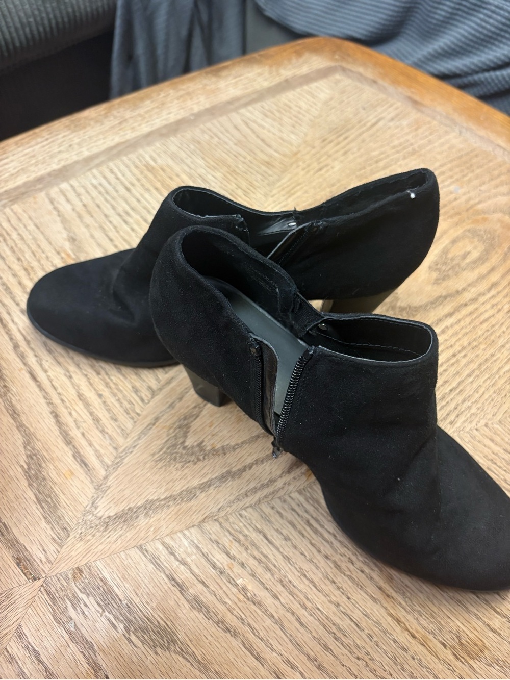 Anne Klein Black Suede Ankle Booties with Side Zip